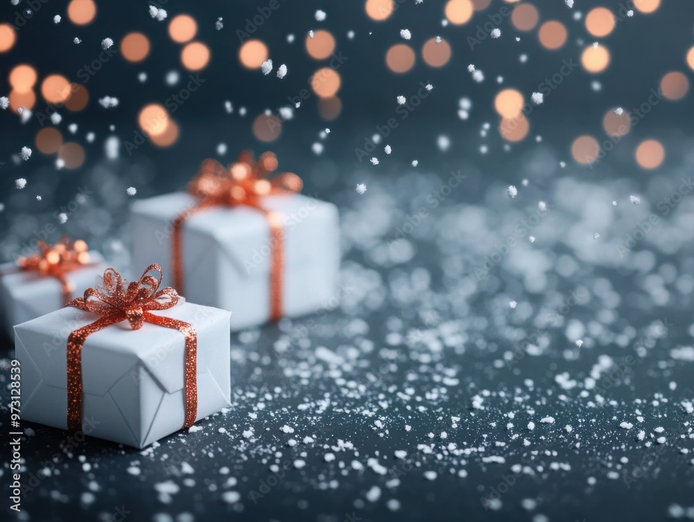 Snowflakes gently falling and turning into gifts under a glowing Christmas tree, whimsical and festive. [Whimsical snowflakes, holiday gifts, Christmas wallpaper]