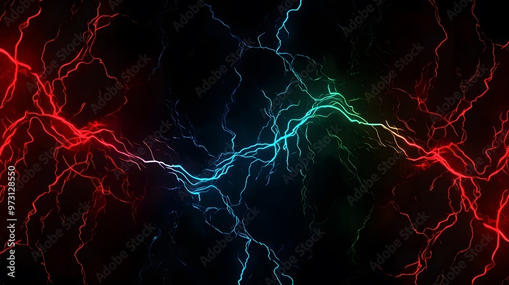 Obraz premium 黒の背景にカラフルな電流