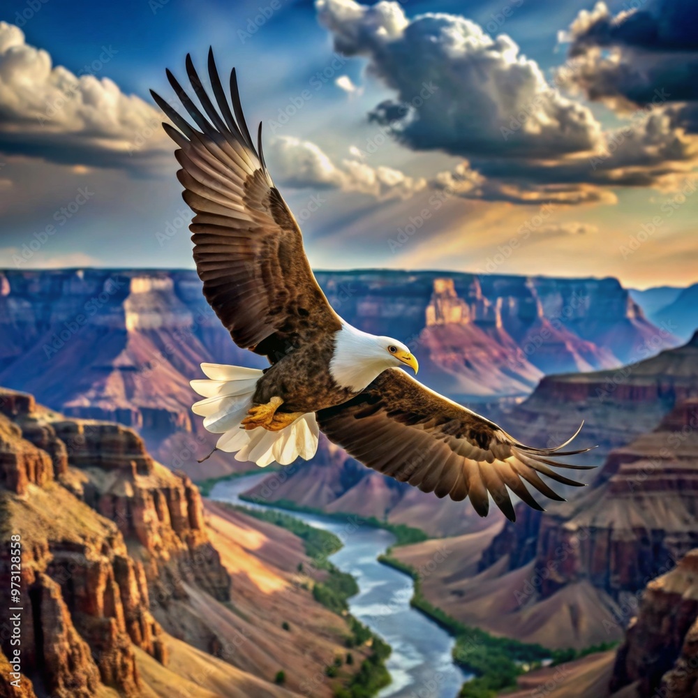 custom made wallpaper toronto digitalEagle Soaring Over a Canyon A bald eagle gliding gracefully over a deep canyon, its wings spread wide as it catches an updraft, with a panoramic view of the canyon below.