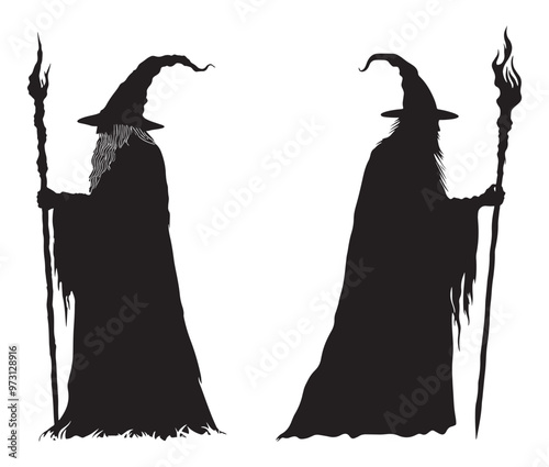 Silhouette wizard with wand black color