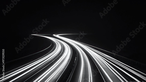 A mesmerizing night scene capturing flowing light trails on a dark highway, evoking speed and energy in urban landscapes.