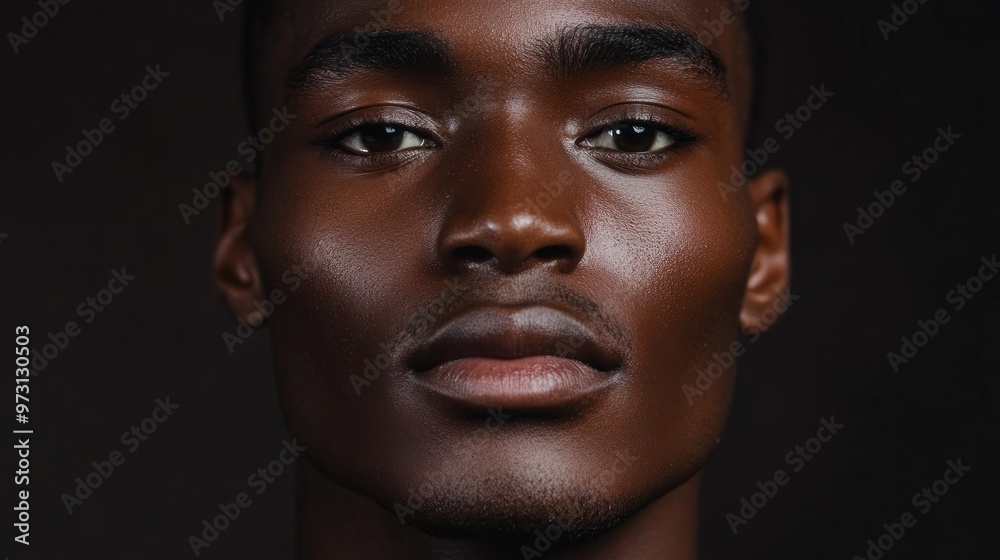 Handsome young black african man on plain black background close up portrait shot of the face , skin care clean ad concept from Generative AI Handsome young black african man on plain black background close up portrait shot of the face , skin care clean ad concept from Generative AI