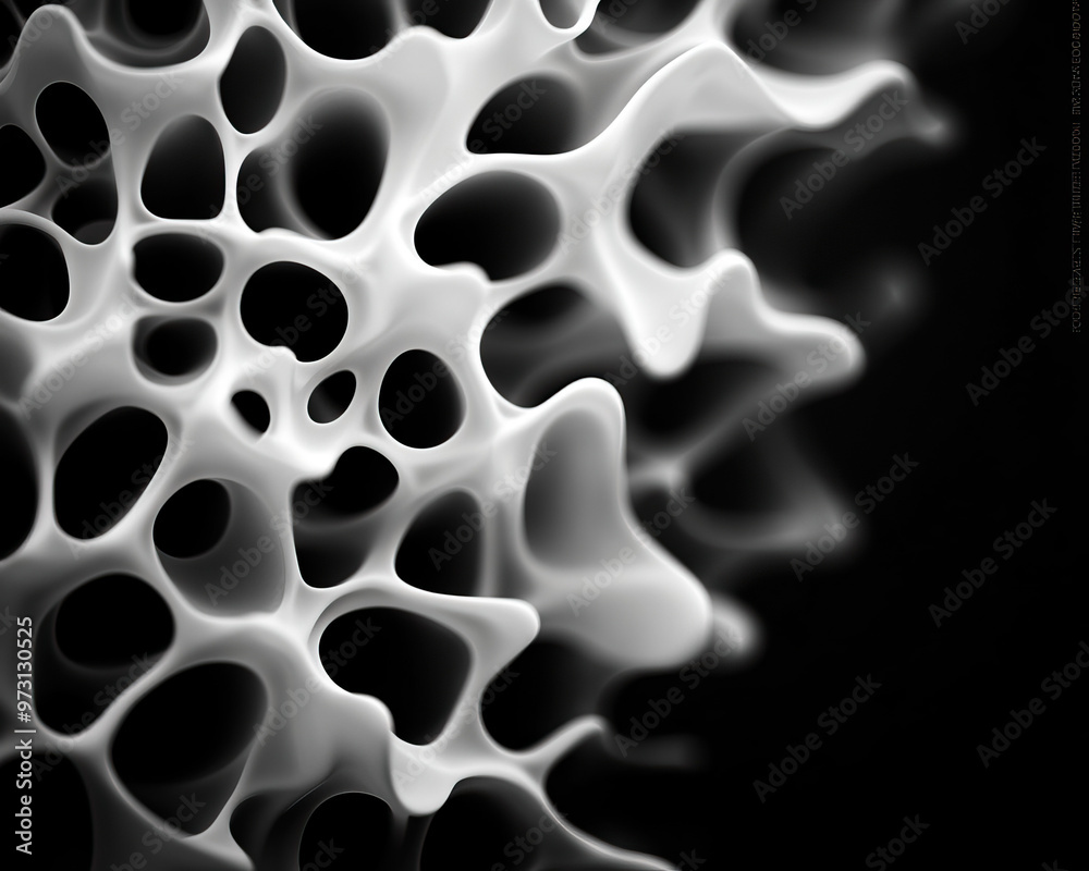 Abstract close-up of a white, organic texture with intricate patterns and soft curves against a dark background.