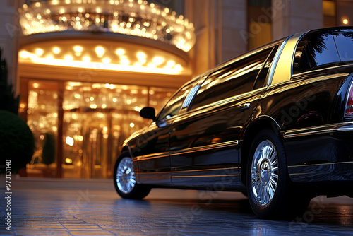 Luxurious limousine waiting outside a five-star hotel photo