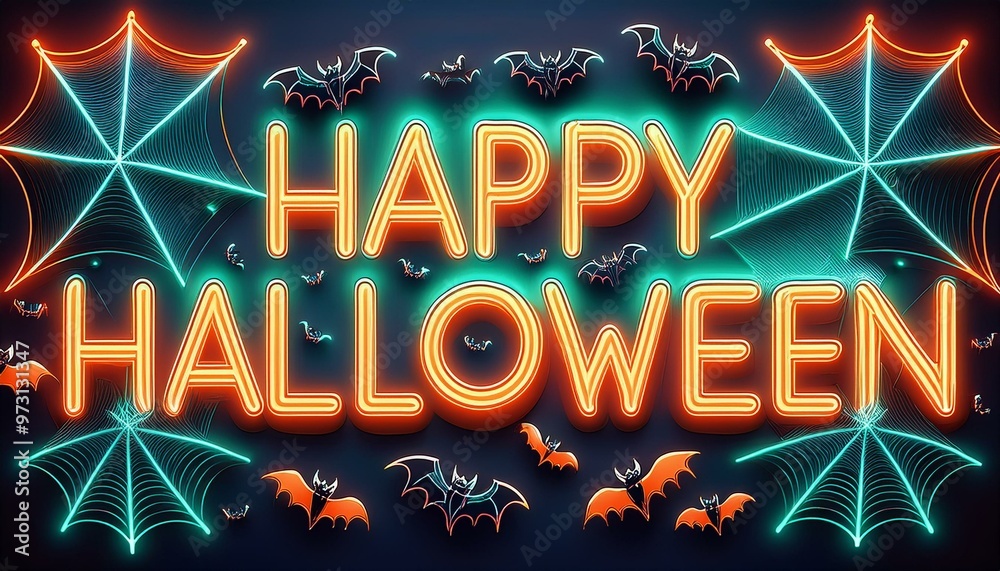 Φωτογραφία Spooky Retro Neon Sign Style: Happy Halloween in a vintage neon sign style with glowing orange and green letters
