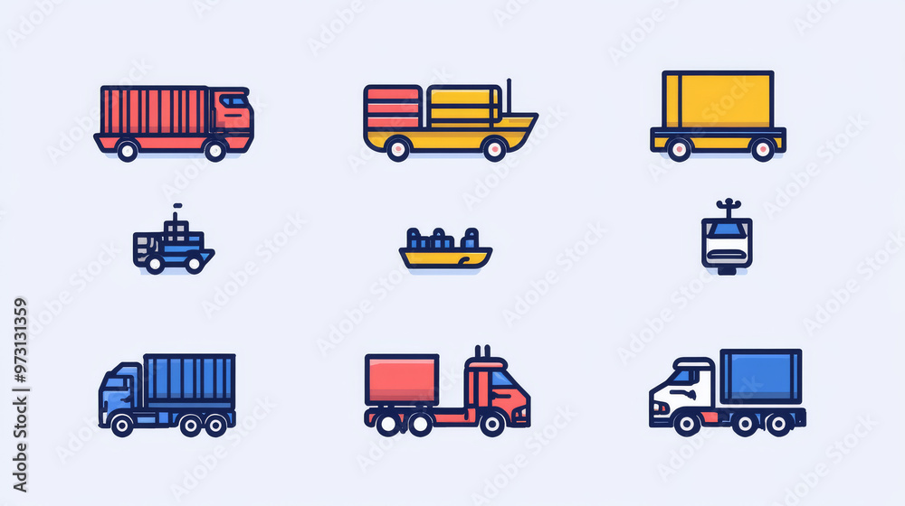 Cargo shipping and logistics icon set, including ship and truck. Cargo shipping and logistics icon set, including ship and truck.