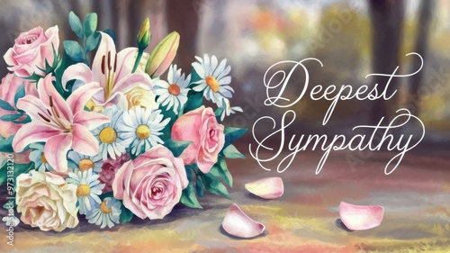 Floral Arrangement with the Quote 'Deepest Sympathy' in Soft Colors