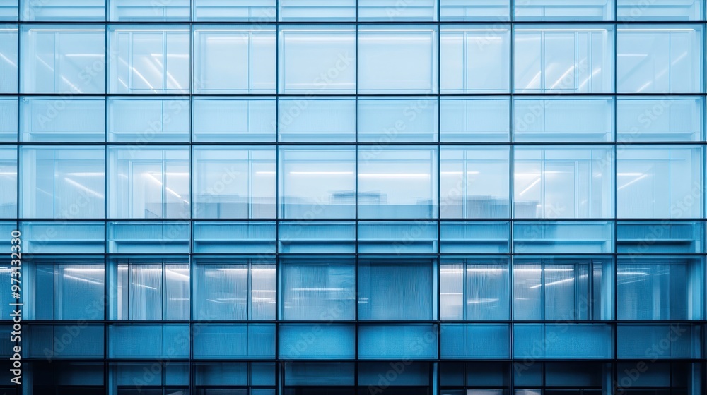 Modern glass building facade with reflective surfaces and illuminated interiors. Modern glass building facade with reflective surfaces and illuminated interiors.