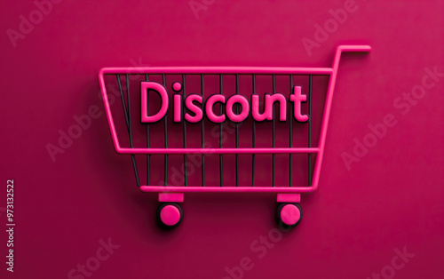 Vibrant shopping cart graphic featuring a bold 'Discount' message on a pink background, perfect for retail promotions.