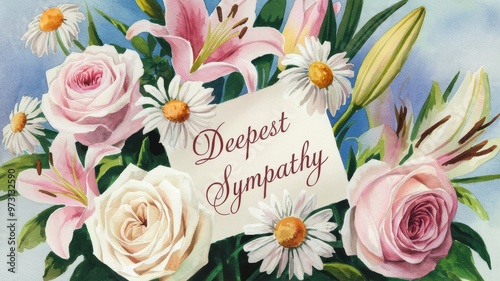 Sympathy Card with Floral Arrangement: 'Deepest Sympathy'