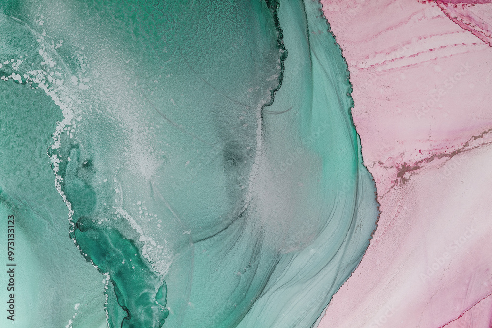 Abstract swirls of teal and pink colors blend together, creating a captivating design full of movement and depth Abstract swirls of teal and pink colors blend together, creating a captivating design full of movement and depth