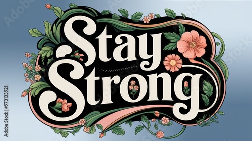 Stylized Typography Art: 'Stay Strong' with Floral Elements