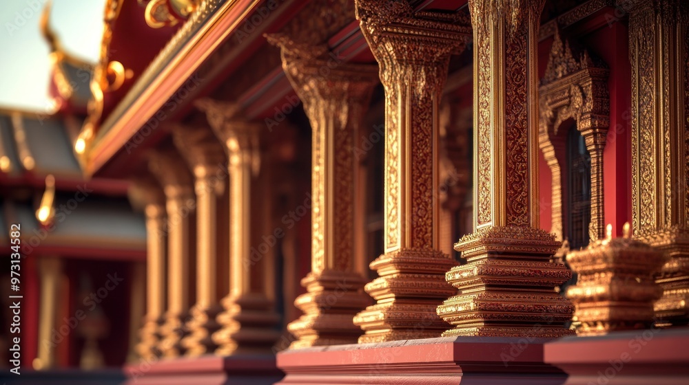 Obraz premium Intricate pillars of a traditional temple showcasing ornate design and craftsmanship.