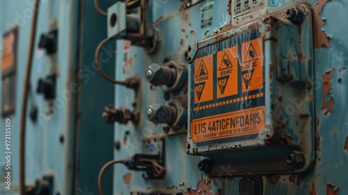 Rusty Electrical Panel with Warning Signs