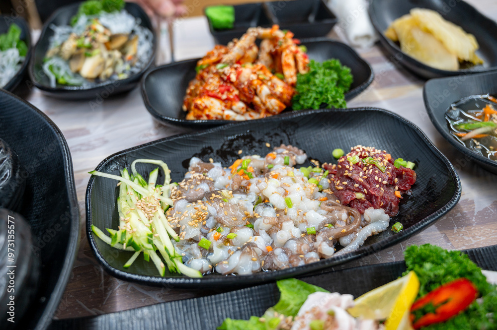 korean style raw beef octopus slice korean style raw beef octopus slice
