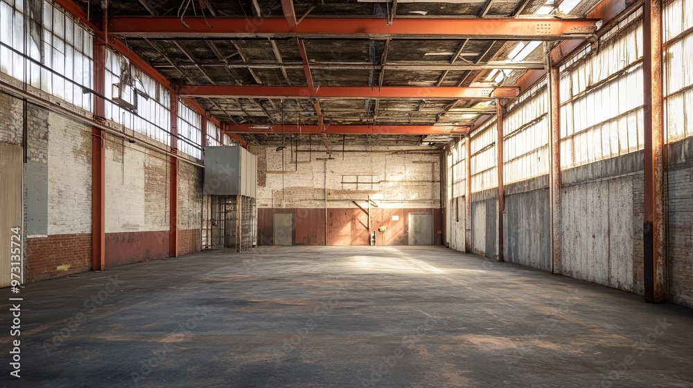 Obraz premium Spacious Industrial Warehouse Interior