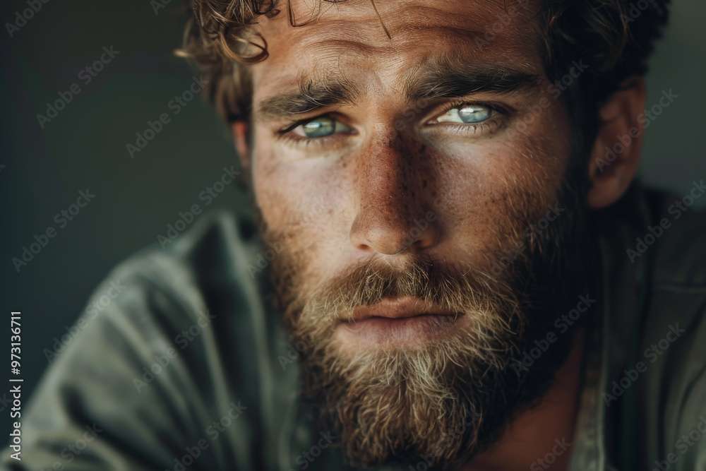 A man with a beard and blue eyes A man with a beard and blue eyes