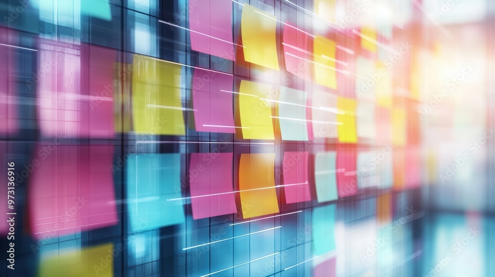 Creative team brainstorming with holographic post-it notes, virtual interface, technology-driven ideas, soft light, photo-realistic. Creative team brainstorming with holographic post-it notes, virtual interface, technology-driven ideas, soft light, photo-realistic.