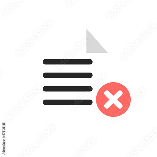 Cross mark document report icon. Rejected paper. Feedback, task, decision, problem, failure concepts. Flat vector design isolated illustration.