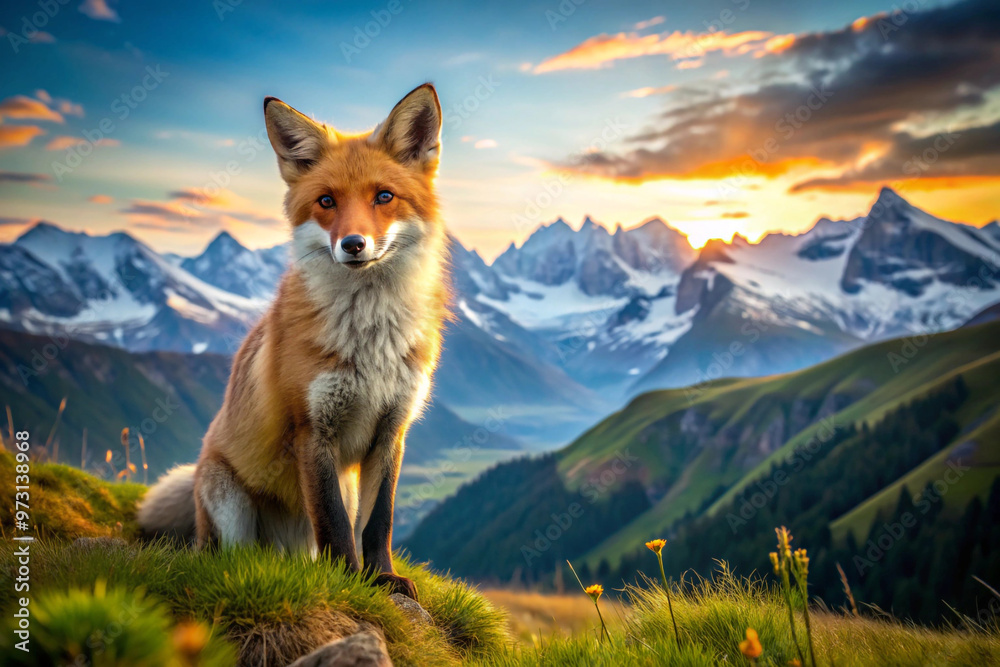 A Red Fox Posing on a Mountaintop at Sunset A Red Fox Posing on a Mountaintop at Sunset
