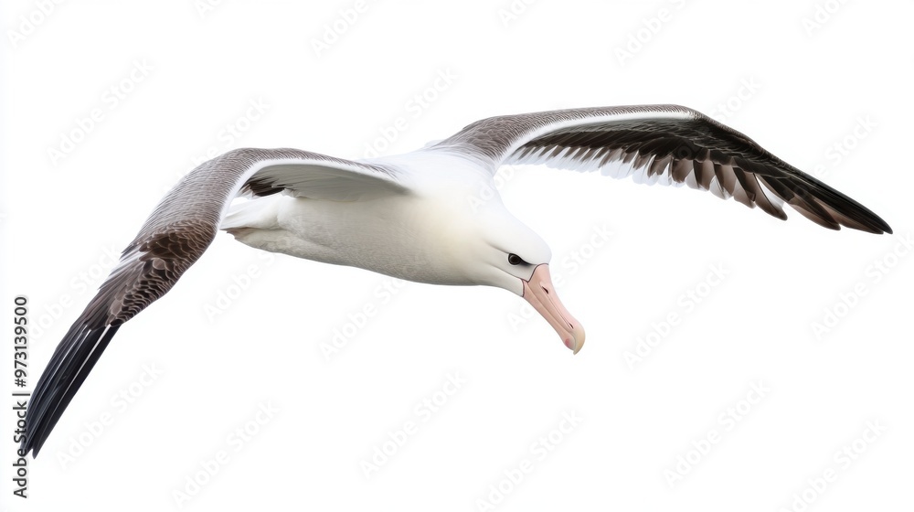 Fototapeta premium Majestic Albatross in Flight Against a White Background