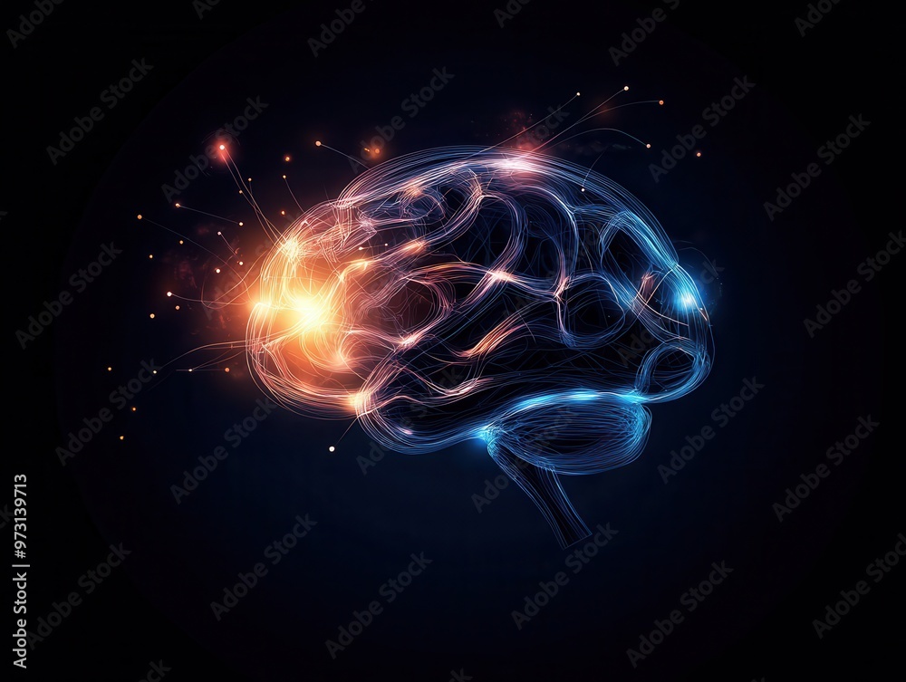 Glowing brain with electric lights, neural connections, and colorful energy on a black background, symbolizing intelligence and technology. Glowing brain with electric lights, neural connections, and colorful energy on a black background, symbolizing intelligence and technology.