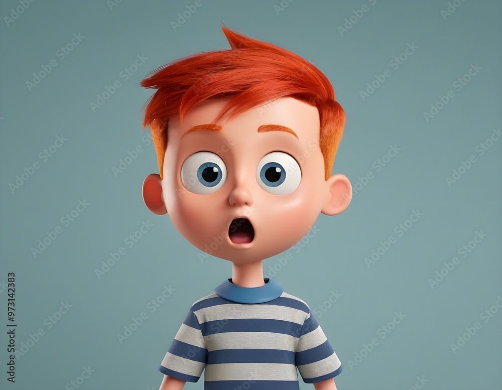 A surprised young boy with red hair and wide eyes expressing shock, fear. disbelief A surprised young boy with red hair and wide eyes expressing shock, fear. disbelief
