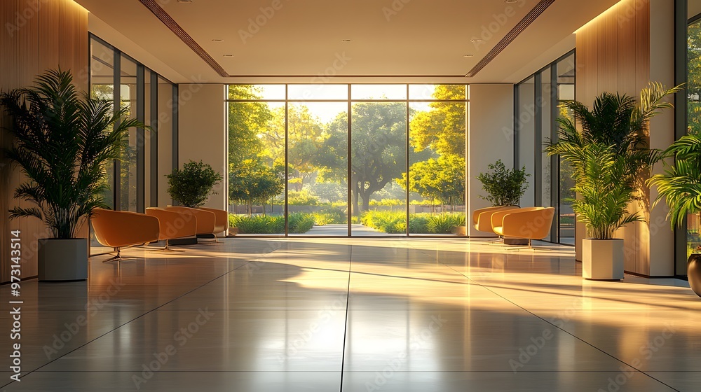 Fototapeta premium Office background, modern business hall with light natural on the floor.