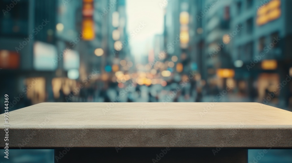 A blurred cityscape with a focus on a textured table surface in the foreground. A blurred cityscape with a focus on a textured table surface in the foreground.
