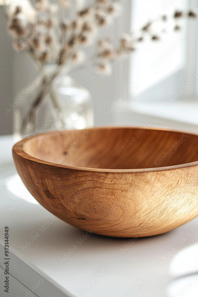 Wooden bowl with a natural finish on a white surface
Wooden bowl with a natural finish on a white surface