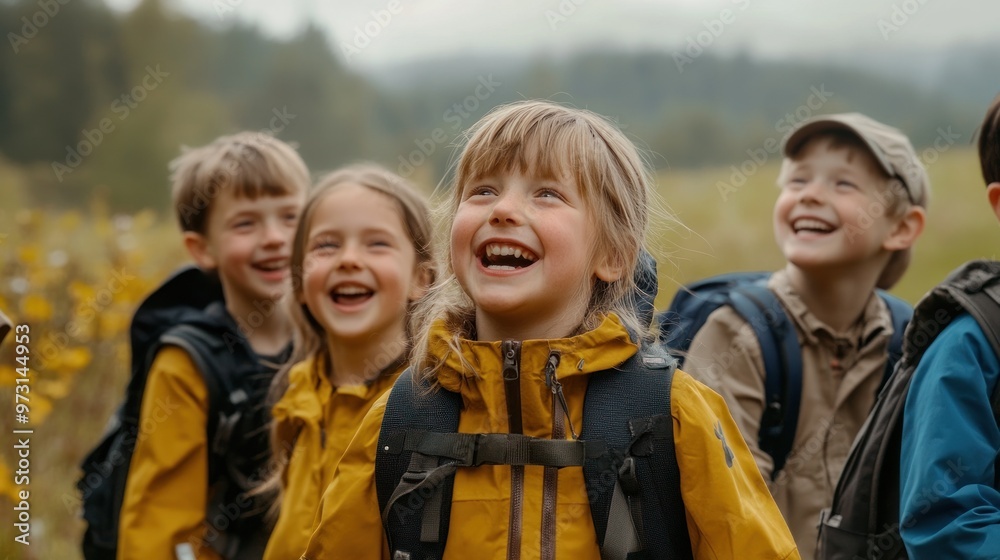 custom made wallpaper toronto digitalA group of smiling children in yellow jackets enjoying an outdoor adventure.