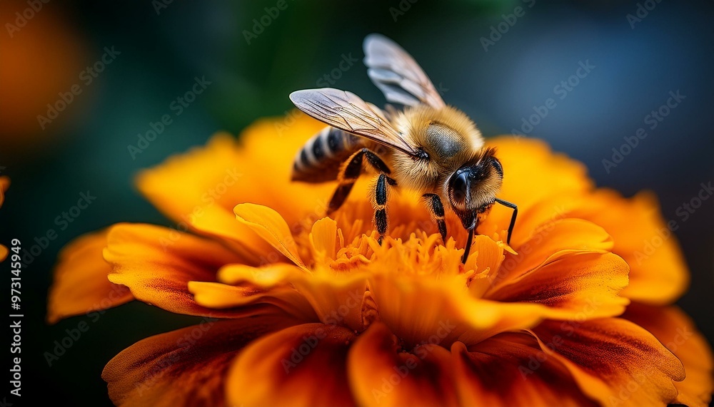 Bee’s Pollen Adventure on a Marigold Flower Bee’s Pollen Adventure on a Marigold Flower