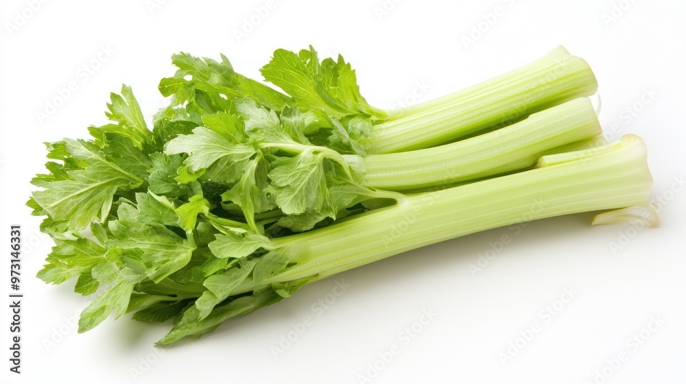 Fresh celery stalks with green leaves, ideal for salads or cooking. Fresh celery stalks with green leaves, ideal for salads or cooking.