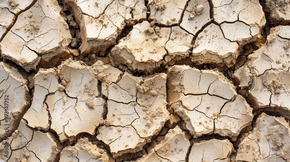Fototapeta premium Parched earth with deep cracks and dry texture Close-up photo with clean background