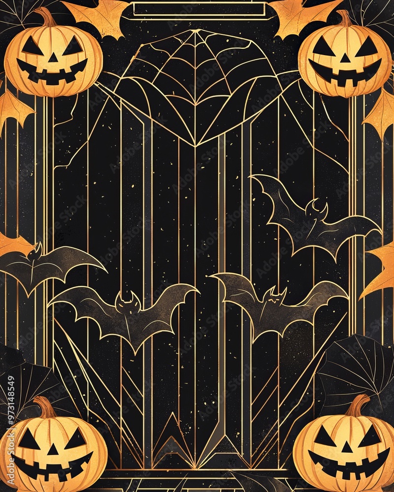 custom made wallpaper toronto digitalArt deco Halloween card, black and gold geometric patterns.