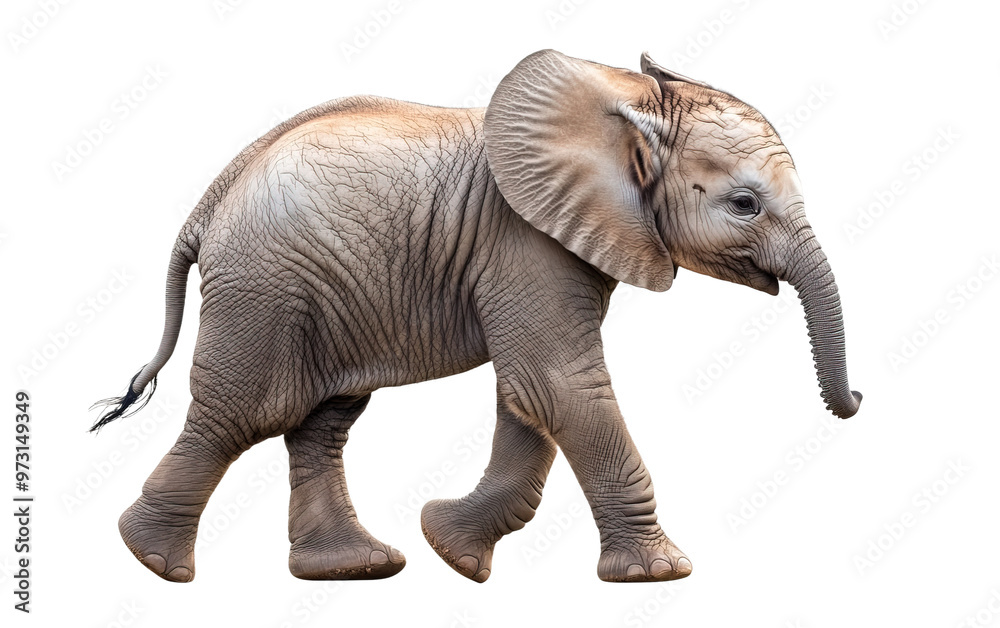 Fototapeta premium Adorable baby elephant walking isolated on white or transparent background