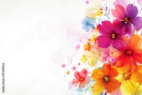 Watercolor Painting of Colorful Flowers on a White Background