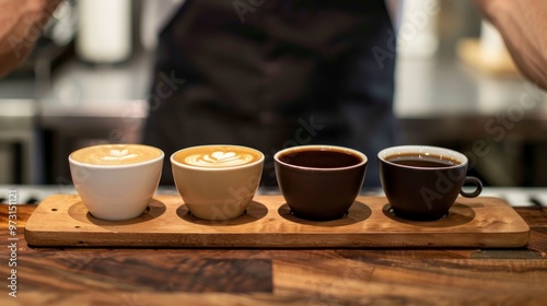 close-up man serving coffee in cups