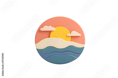 Minimalistic Cartoon Beach Sunset Illustration | Isolated on Transparent & White Background | PNG File with Transparency