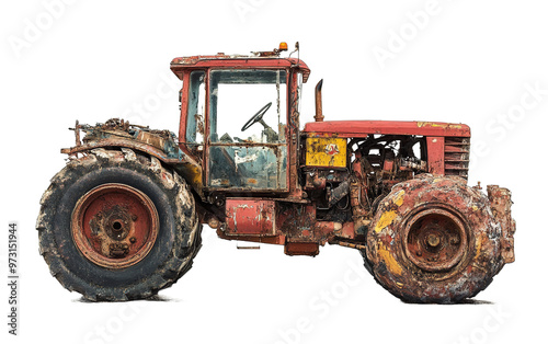 Annihilated Farm Tractor isolated on white or transparent background