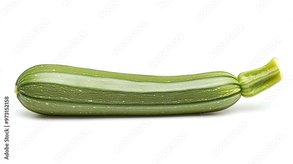 A fresh zucchini, a long green vegetable, commonly used in cooking and salads. A fresh zucchini, a long green vegetable, commonly used in cooking and salads.