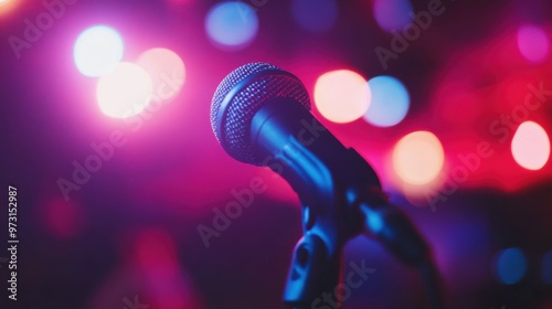 Vibrant Microphone in Concert Lights