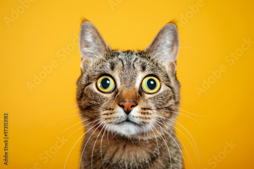 A cat with yellow eyes stares at the camera