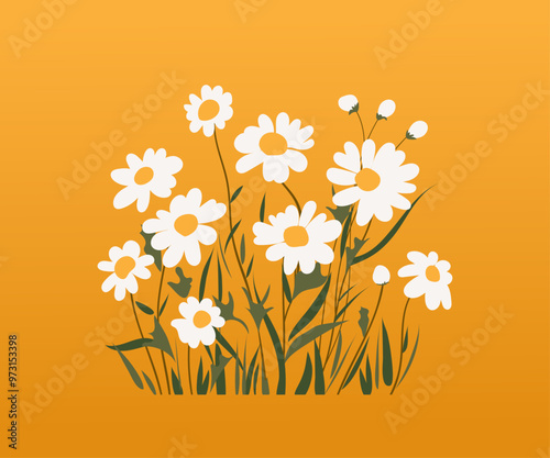 delicate bouquet of daisies. Field flowers. Flat style, minimalism. Use for posters, advertisements, invitations, etc Vector illustration