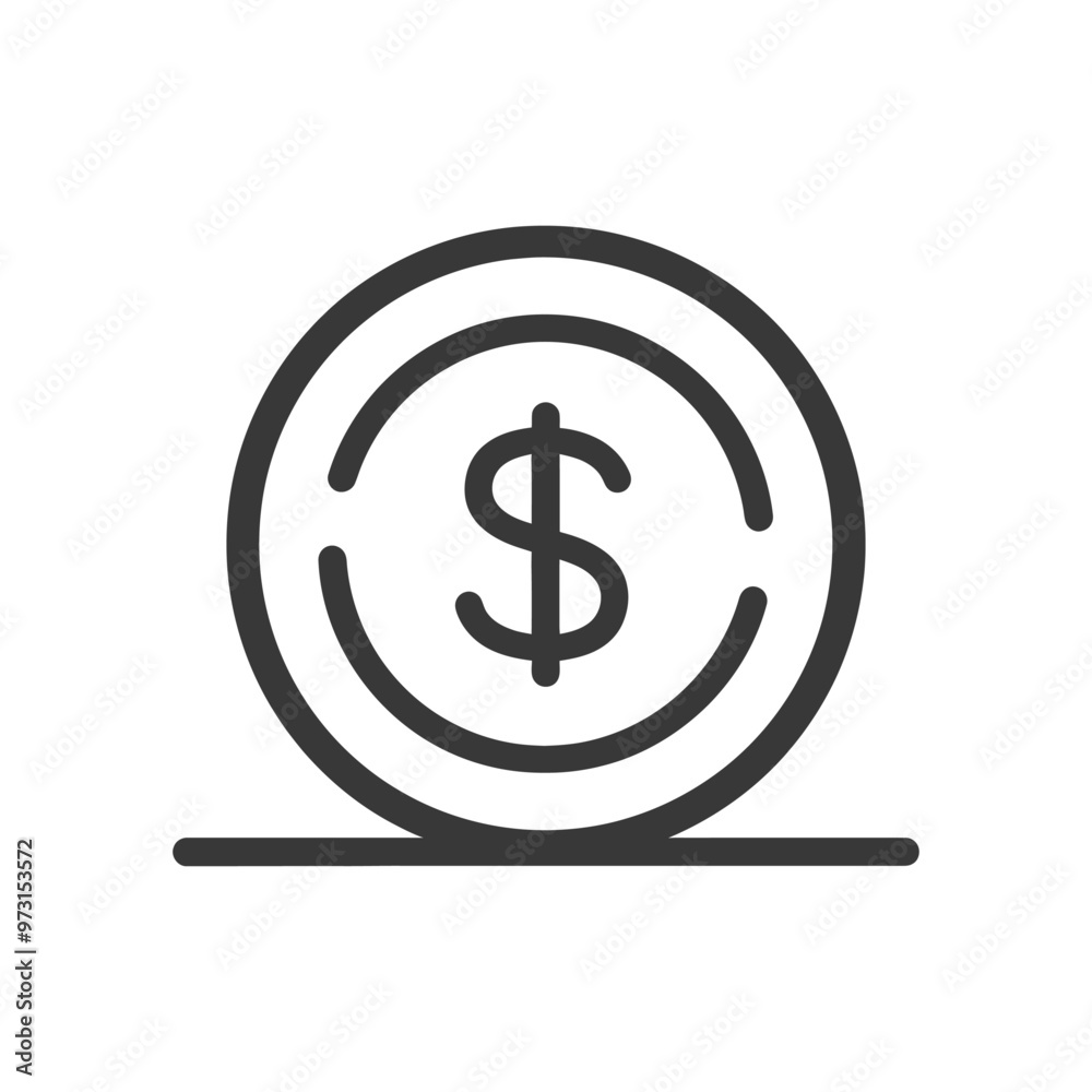 A Single Coin with a Dollar Sign Inside a Circle Resting on a Line A Single Coin with a Dollar Sign Inside a Circle Resting on a Line