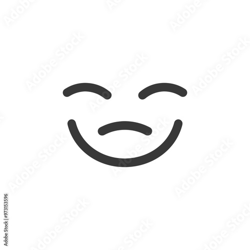A simple black line drawing of a smiling face with closed eyes