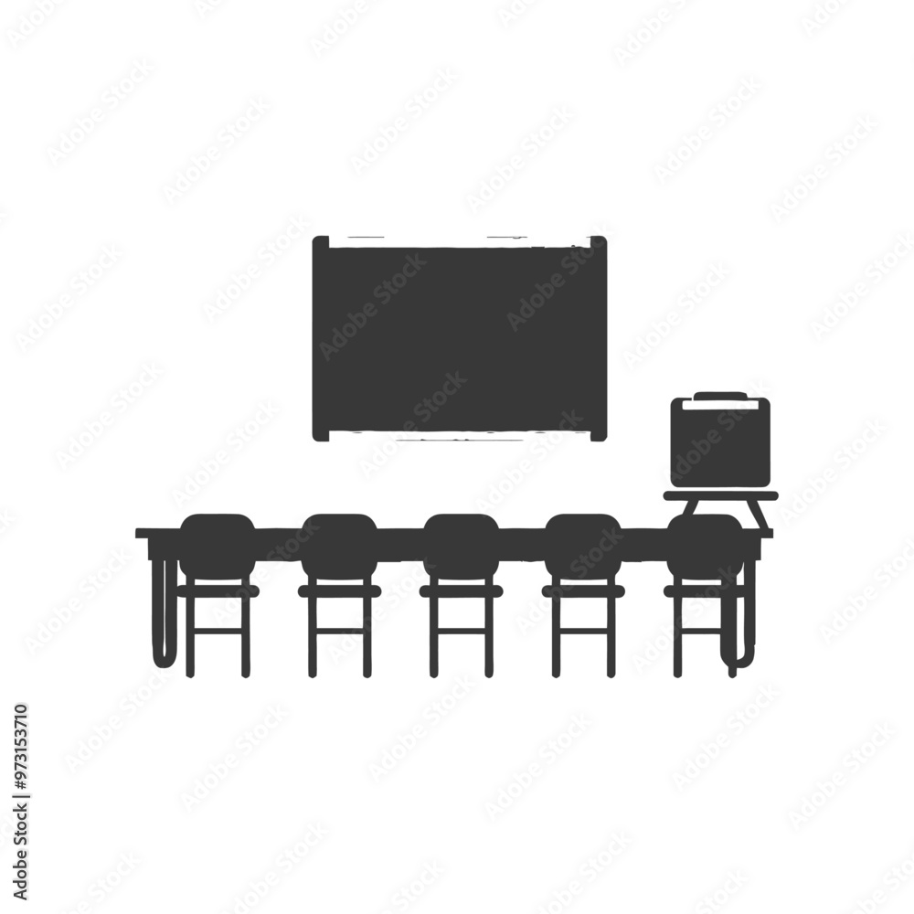 A simple classroom with a whiteboard desk and chairs A simple classroom with a whiteboard desk and chairs