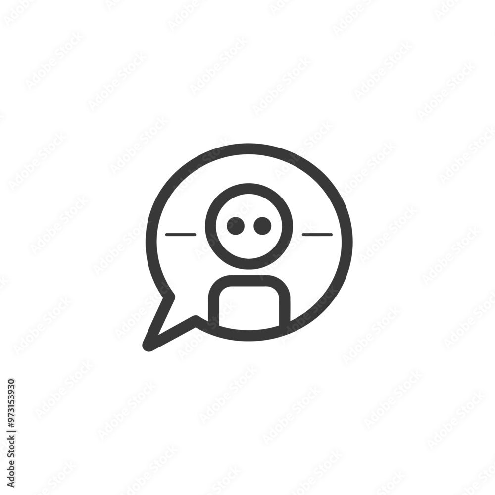 A simple line drawing icon depicting a person inside a speech bubble A simple line drawing icon depicting a person inside a speech bubble