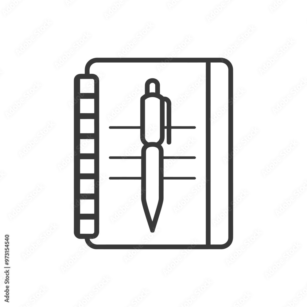 A simple line drawing of a notepad and pen A simple line drawing of a notepad and pen