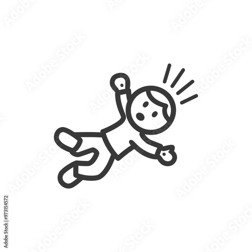 A simple line drawing of a person falling and looking surprised photo